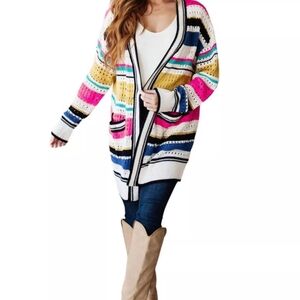 Bibi Multi Color Open Front Crochet Cardigan Sweater Size Medium
